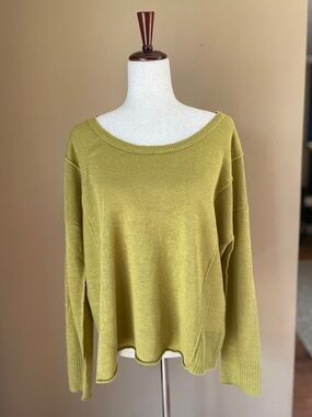 Eileen Fisher Womens 100% Linen Knit Boxy Sweater Top Size XL Pea Green